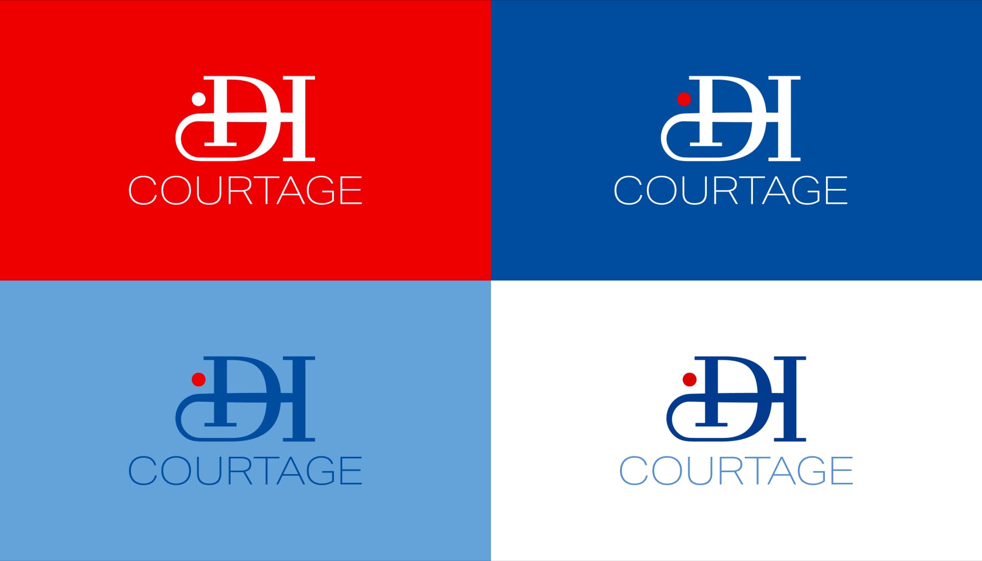 Déclinaisons du logo DH Courtage sur différents fonds