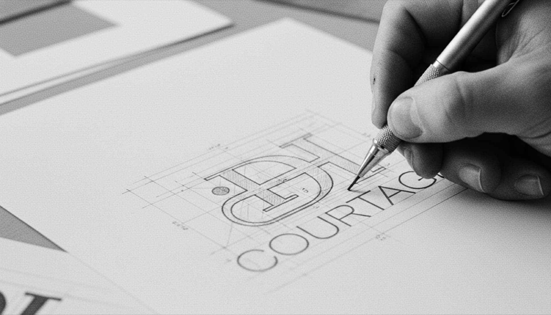 Recherche et croquis du monogramme DH Courtage